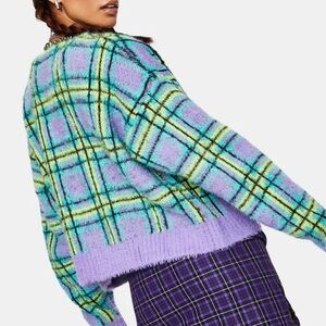 Ragged Vibrant Plaid Sweater in Purple and Green pit to pit 22 (mix 9)